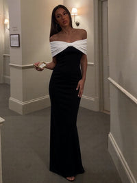 Verão 2026 Novo Vestido Feminino Feminino, com Decote Descoberto e Abertura, Blocos de Cor e Blocos de Cor para Emagrecer na Amazqueta, Verão 2026 Verão 2026