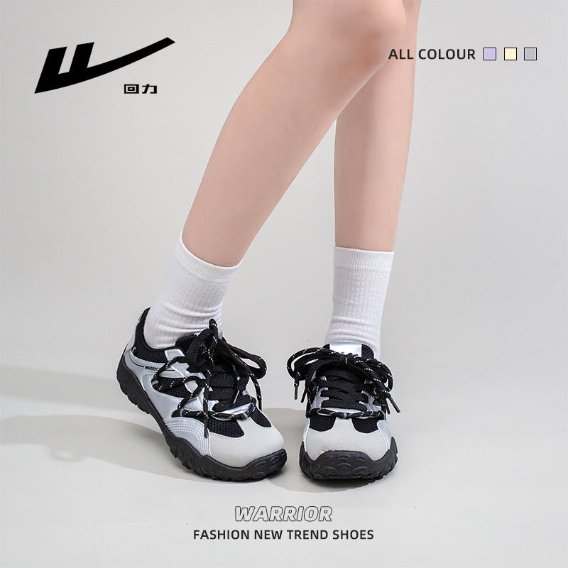 Sapatos pretos Warrior Trendy Cool com Atacadores para Mulher, Ténis de sola fina e respiráveis, ténis de bico arredondado, leves e confortáveis