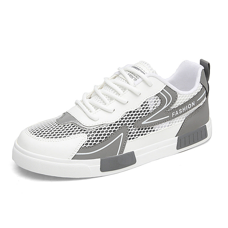 Ténis desportivos finos, respiráveis e ocos de malha para o verão masculino, sapatos casuais casuais versáteis e modernos para estudantes