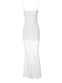 Vestido de moda feminino mais vendido da Amazon Export, vestido de alças longas em renda com alças translúcidas com ombros descobertos, ajustado e ajustado