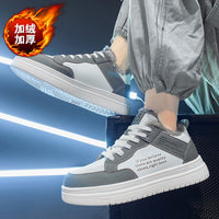 Ténis brancos de homem, sapatos casuais de algodão espessos forrados a polar de inverno 2024, sapatos desportivos quentes antiderrapantes