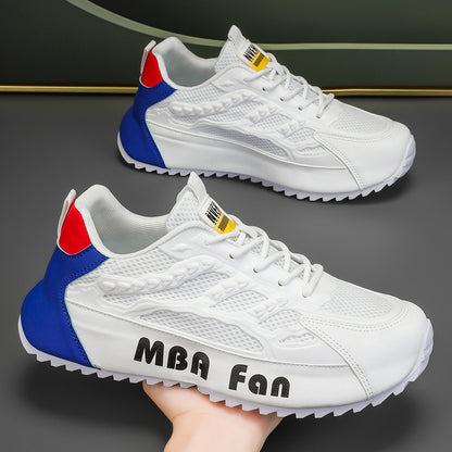 Novos Sapatos Brancos Brancos de Verão 2025 de Rede Fina Fino Respiráveis Respiráveis Desportivos Versáteis Brancos Ténis Forrest Dad para Aumento de Altura