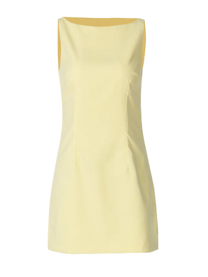 Vestido fino de verão 2025, de cor sólida, de cor sólida e de duas camadas, de cor sólida para mulheres europeias e americanas, sem mangas e fecho nas costas, com fecho nas costas