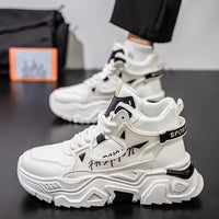 Sapatos masculinos de cano alto 2025 nova marca de outono na moda, ténis desportivos casuais versáteis, ténis brancos de pai com sola grossa e aumento de altura