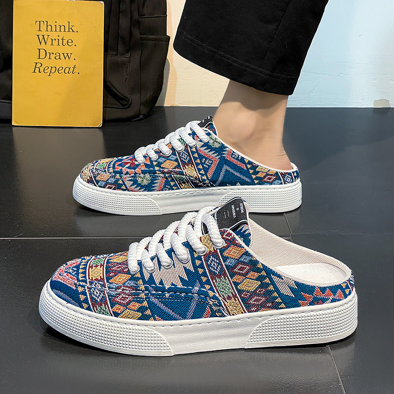 Sapatos de lona para homem, ténis desportivos respiráveis de marca de nicho de primavera, sapatos de salto versáteis para homem, chinelos de meio pé
