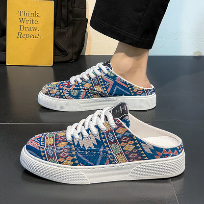 Sapatos de lona para homem, ténis desportivos respiráveis de marca de nicho de primavera, sapatos de salto versáteis para homem, chinelos de meio pé