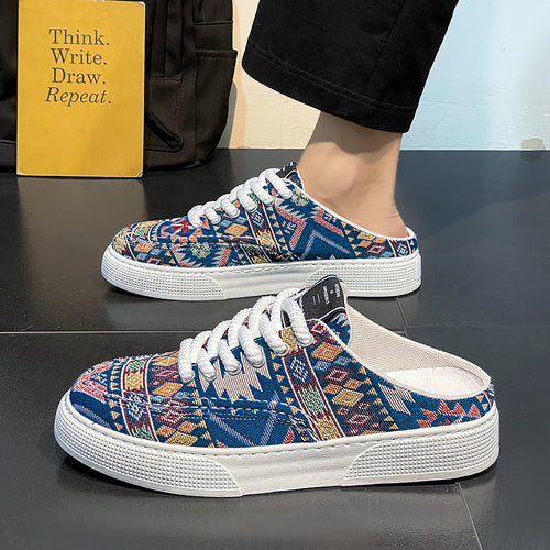 Sapatos de lona para homem, ténis desportivos respiráveis de marca de nicho de primavera, sapatos de salto versáteis para homem, chinelos de meio pé