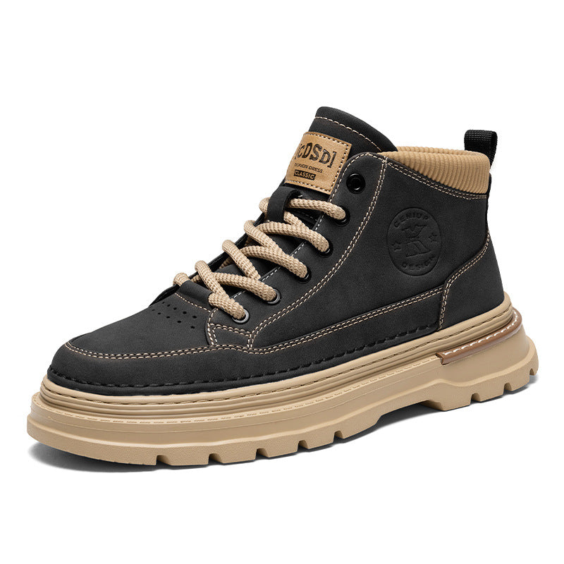 Botas Martin de Homem 2025 Novas Botas de Couro Retro Retro Retro de Outono De Outono Calçado de Trabalho Preto de Cano Alto Sapatos Masculinos