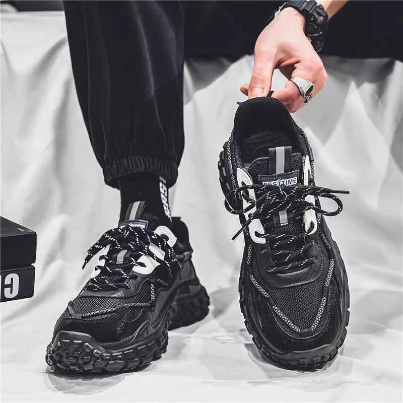 Sapatos masculinos populares famosos na internet, sapatilhas desportivas casuais versáteis de malha de verão, sapatilhas de sol grosso para pais e sapatilhas da moda