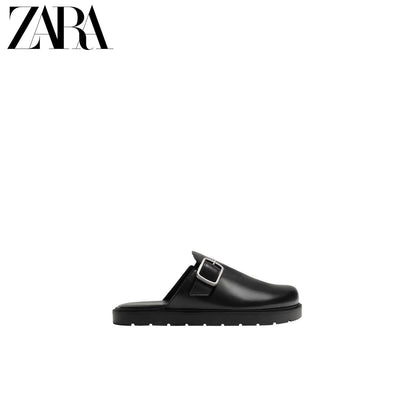 ZARA 2026 Primavera/Verão Sapatos Masculinos com Fivela Metálica, Plataforma e Calcanhar Aberto em Madeira, 2755720 800