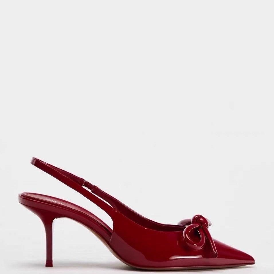Novos sapatos transparentes na moda para mulheres, saltos altos altos baixos, sandálias de bico pontiagudo de uma linha com pressão, laços sociais de primavera e outono