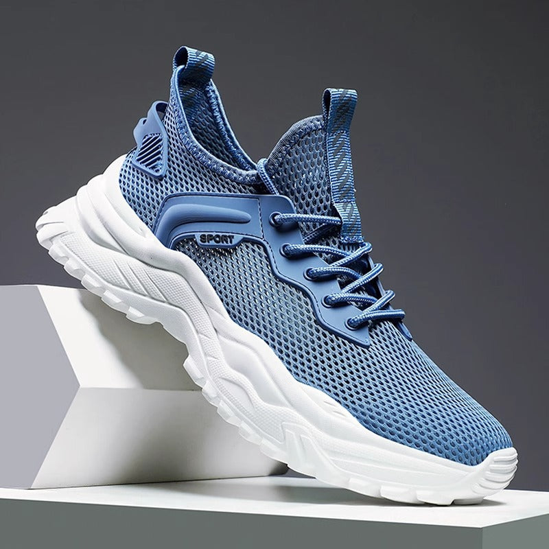 Novos sapatos masculinos de verão 2025, ténis de malha finos e resistentes a odores respiráveis, sapatilhas desportivas casuais de corrida da moda