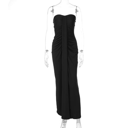 Nova Chegada de Verão 2026: Estilo Francês Elegante, Design Plissado Que Valoriza a Figura, Fita Retallada, Vestido Ajustado ao Peito para Mulheres