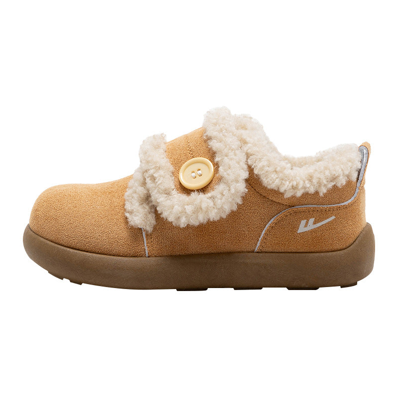 Sapatos Warrior de cor sólida, simples e quentes, sapatos Birkenstock à moda de inverno forrados a lã, sapatos de pão fofos e de peluche para mulheres