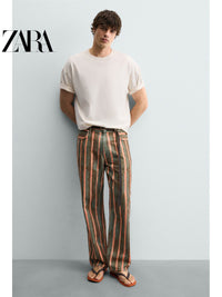ZARA 2026 Verão Novo Sapatos Masculinos, Material Elástico, Sandálias Rasteiras Confortáveis com Detalhes, 2796720 070