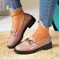 Sapatos pequenos de couro ao estilo britânico para mulheres, sapatos simples de salto redondo e salto grosso de 2025, sapatos de sola grossa, mocassins versáteis primavera/outono