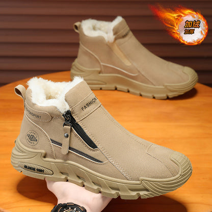 Sapatos masculinos de uma perna só, sapatos quentes de algodão forrados a polar de inverno, calçados de trabalho desportivos casuais de cano alto para homens casuais antiderrapantes e proteção para o trabalho