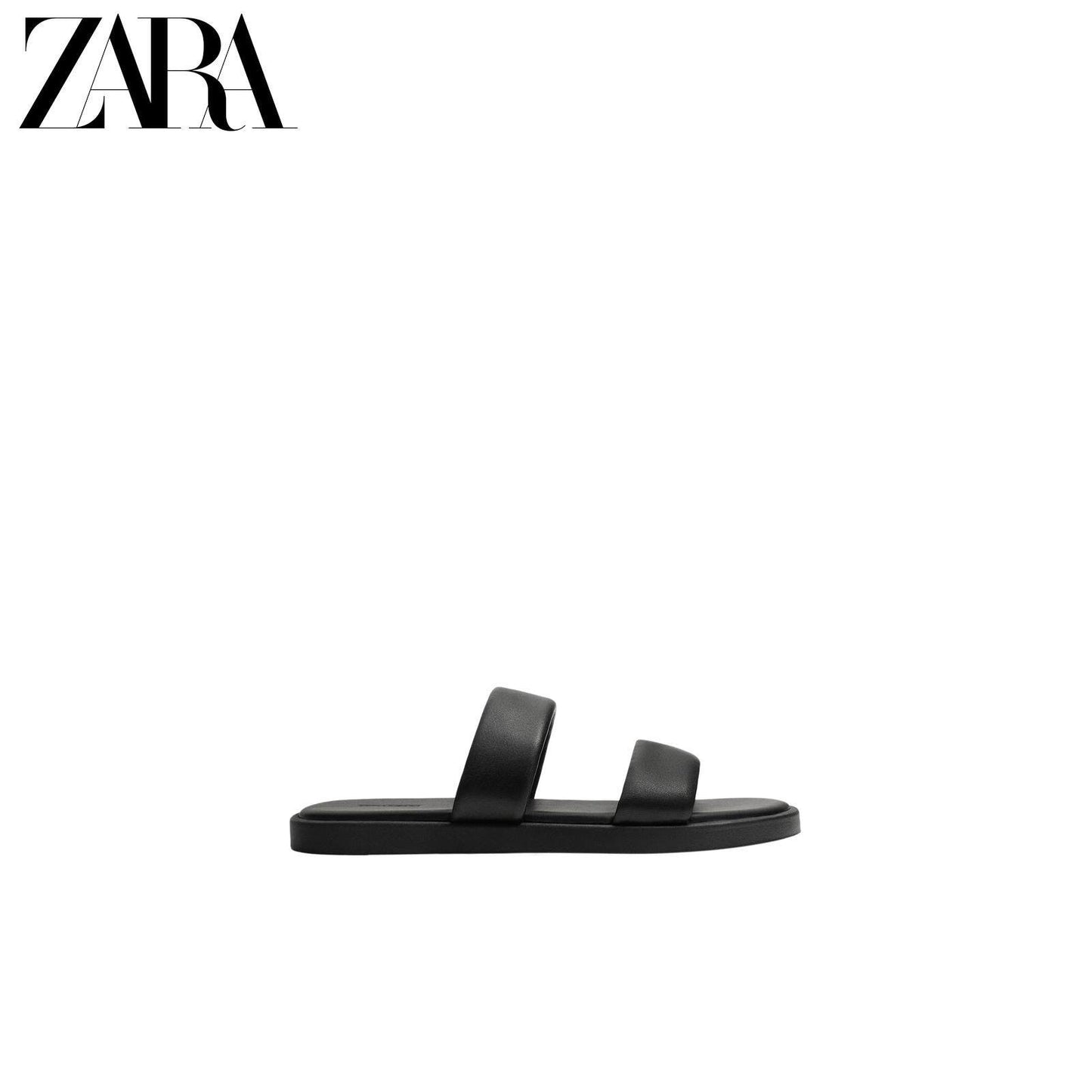 ZARA 2026 Primavera/Verão Novos Sapatos Masculinos Sandálias Rasteiras de Praia em Couro Preto com Tiras 2710720 800