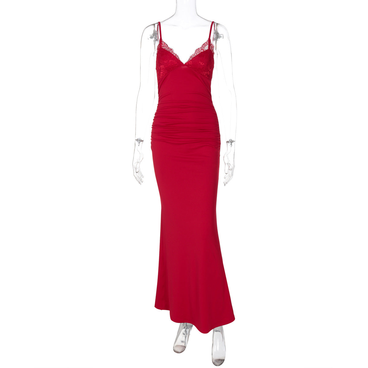 Amazon Novo vestido de camisola madura com decote em V com borda de renda atravessada, europeu e americano, sexy com borda em V