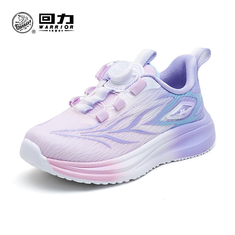 Sapatos infantis Warrior, sapatos de botão fixes, novidades de outono para rapazes e raparigas, sapatos de rede roxa respiráveis, sapatos desportivos casuais versáteis