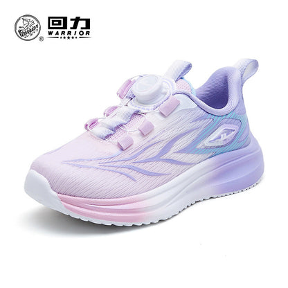 Sapatos infantis Warrior, sapatos de botão fixes, novidades de outono para rapazes e raparigas, sapatos de rede roxa respiráveis, sapatos desportivos casuais versáteis