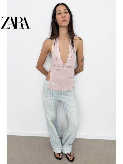 ZARA Coleção Verão 2026: Sandálias femininas com detalhes metálicos, modelo chinelo de dedo com bico redondo, código 3658710 800