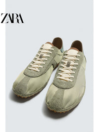Sapatos masculinos ZARA, lançamento da coleção verão 2026, com detalhes em camurça, modelo retrô, com cadarço e leves, código 2365720 512.