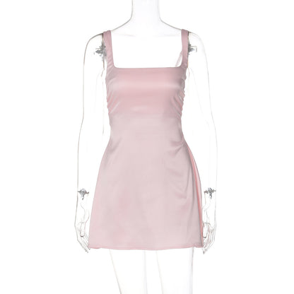 Vestido de princesa ultra-curto ultra-curto de cor sólida para mulheres ao estilo europeu e americano para mulheres, nova camisola de cetim e estilo americano