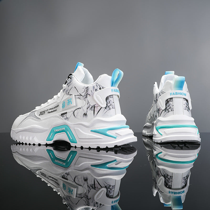Sapatos Masculinos de Outono 2024 Novos Sapatos de Pai de Cano Alto, Tendência Juvenil Sapatilhas Casuais Casuais para Corrida Masculina, Sapatilhas Desportivas Versáteis