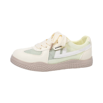 Sapatos femininos de malha Warrior, baixos, confortáveis, versáteis, ténis de verão na moda, sapatos casuais de estilo universitário de alta estética