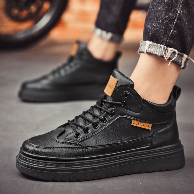 Botas Martin para a primavera masculina, novos sapatos de trabalho de cano alto, sapatos casuais casuais de sola grossa e modernos para homens, botas até ao tornozelo