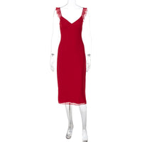 Vestido de outono 2025 para mulheres europeias e americanas, novo vestido sexy de renda em V, corte slim-fit, streetstyle de tamanho médio