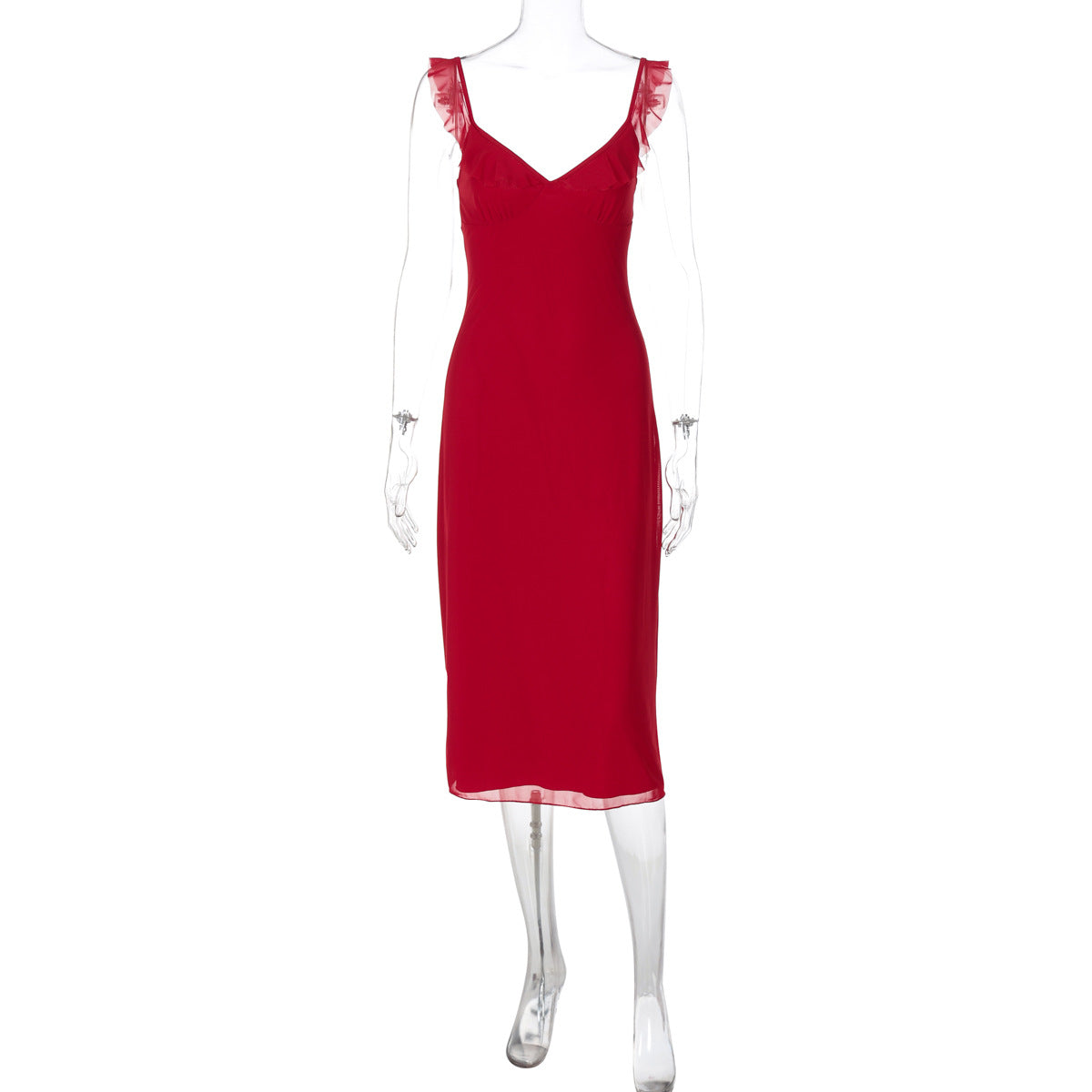 Vestido de outono 2025 para mulheres europeias e americanas, novo vestido sexy de renda em V, corte slim-fit, streetstyle de tamanho médio