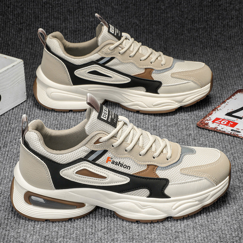 Novos ténis casuais casuais de rede de sol grosso com sola grossa e sola para aumento de altura para homens na primavera de 2025, sapatos de pai leves com sola macia