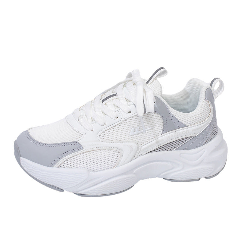 Warrior minimalista, sapatos leves de sola grossa, sapatos de pai casuais de bico arredondado e respiráveis, sapatos de casal estilo de alta gama, versáteis e discretos e andróginos