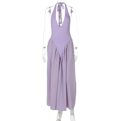 Vestido elegante e elegante para mulheres, vestido bestseller cross-fronteiriço da Amazon, de cor sólida, sexy com decote oco oco em V profundo