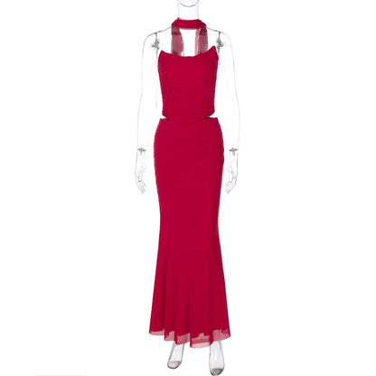 Conjunto de Saia Longa Elegante de Duas Camadas Transfronteiriças Transfronteiriças da Amazon, Conjunto de Duas Peças