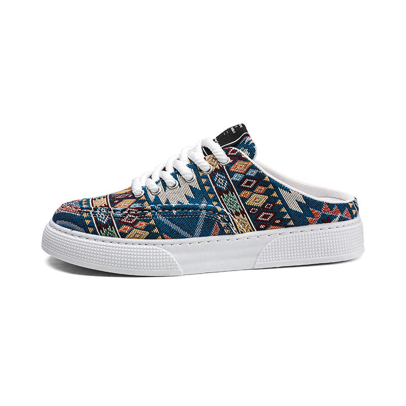 Sapatos de lona para homem, ténis desportivos respiráveis de marca de nicho de primavera, sapatos de salto versáteis para homem, chinelos de meio pé