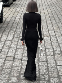 Vestido feminino novo, de manga longa, cor sólida, elegante e elegante e pregueado na moda feminino transfronteiriço e transfronteiriço