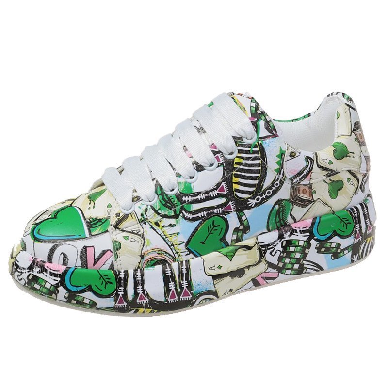 Sapatos coloridos de pai para mulheres, tendência de verão e outono Novos graffiti estampados da Amazon, sapatos casuais plus size