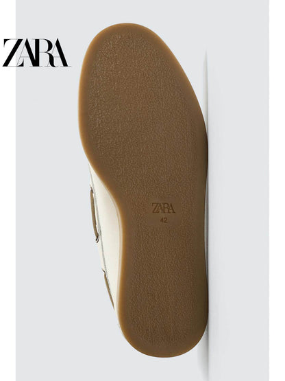 Sapatos masculinos ZARA Primavera/Verão 2026, cabedal em couro liso branco, bico redondo, estilo náutico, 2438720 001