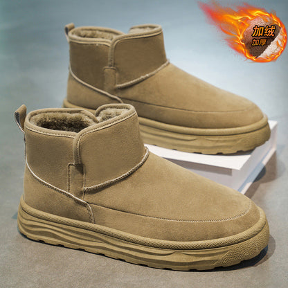 Botas de neve integradas em pele e lã para homens, novos sapatos de algodão quente antiderrapantes forrados a polar Nordeste 2025