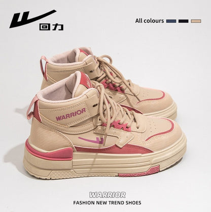 Sapatos guerreiros para mulheres, sapatos casuais versáteis de cano alto e na moda com blocos de cor, ténis confortáveis de primavera para o dia a dia, sapatos plataforma de alta saliência