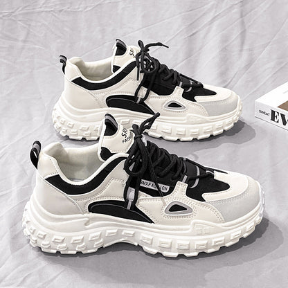 Sapatos Masculinos Populares de Celebridades na Internet 2024 Novos Primaveras Versáteis Casuais Casuais para Aumento de Altura Pequenos Desportivos Brancos Estilo Hong Kong Dad Ins Sapatos Modernos