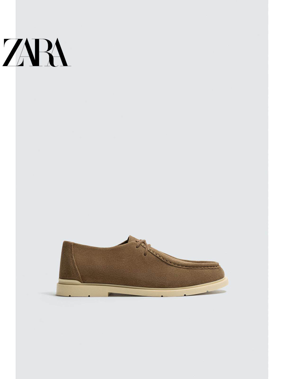 Sapatos masculinos ZARA Primavera/Verão 2026, em camurça marrom, com cadarço, modelo 2431720 700