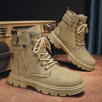 Sapatos masculinos de cano alto, sapatos de proteção para caminhadas ao ar livre na primavera, botas de trabalho, botas Martin de trabalho, calçado da moda para desportos de motociclismo masculino