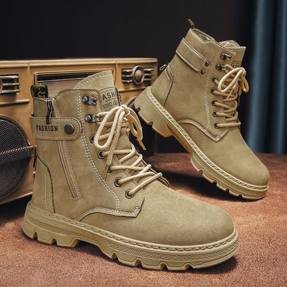 Sapatos masculinos de cano alto, sapatos de proteção para caminhadas ao ar livre na primavera, botas de trabalho, botas Martin de trabalho, calçado da moda para desportos de motociclismo masculino