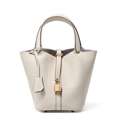 Malas 2026 Nova Cesta de Couve com Balde Bolsa de Mulher TC Mala de Pele Genuína Mala de Mãe Bolsa de Noiva Sensação de Luxo de Casamento