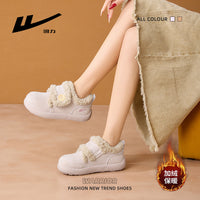 Sapatos Warrior de cor sólida, simples e quentes, sapatos Birkenstock à moda de inverno forrados a lã, sapatos de pão fofos e de peluche para mulheres