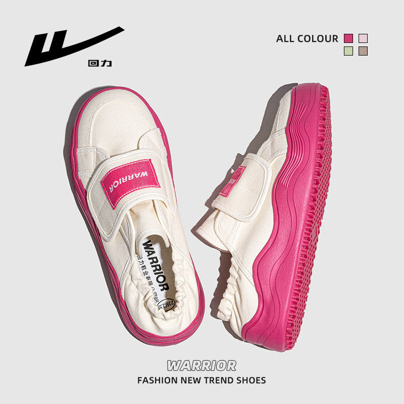 Sapatos de plataforma Warrior 2025 Spring com sola grossa para mulheres, sapatos com velcro para chinelos preguiçosos, sapatos de alto valor estético